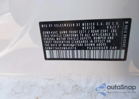 2017 Volkswagen Golf Alltrack Tsi S/Tsi Se/Tsi Sel from USA, damaged, VIN 3VWH17AU2HM540918